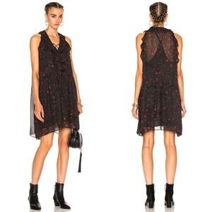 IRO Womens Dress Sz 36/S Jaysan Floral Print Sleeveless Ruffle Semi Sheer Mini